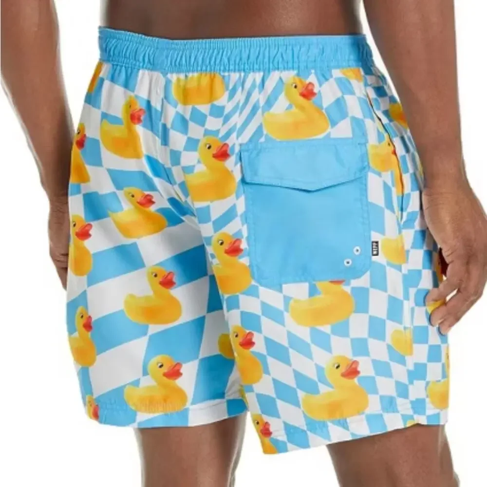 Neff Men's Checkered Ducky Blue and Yellow Board Shorts Swimwear NEW 4XL